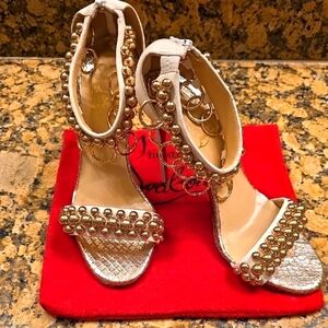 Christian Louboutin White and Gold Heels with Metallic Embellishments